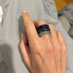 Stone Trilogy Stack Sodalite Amethyst Aventurine Ring Set Of 3 Bands, Size 7,5